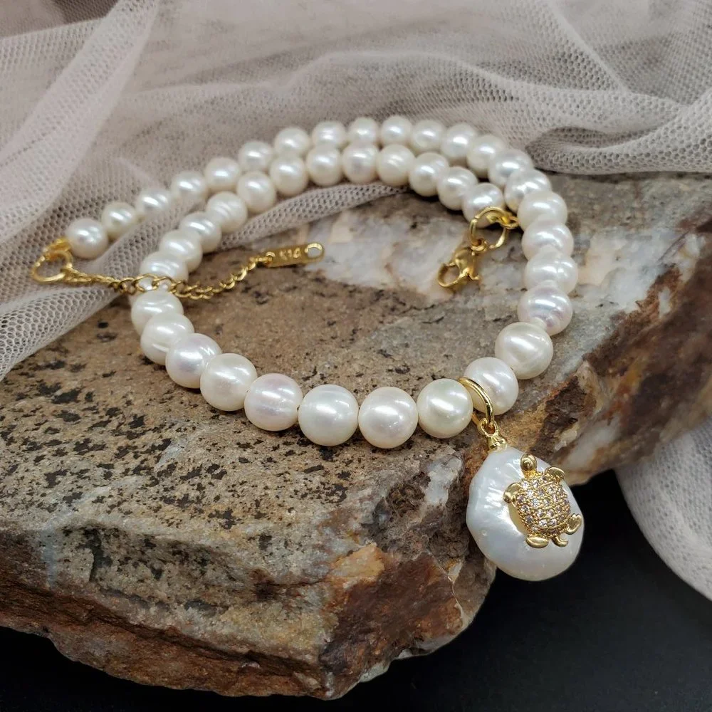 Genuine Pearls 14K Gold plated Pendant BAROQUE Coin Pearl Hypoallergenic